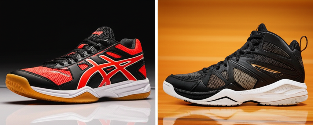Generate a high-quality, relevant image prompt for an article about: Volleyball vs Basketball Shoes: